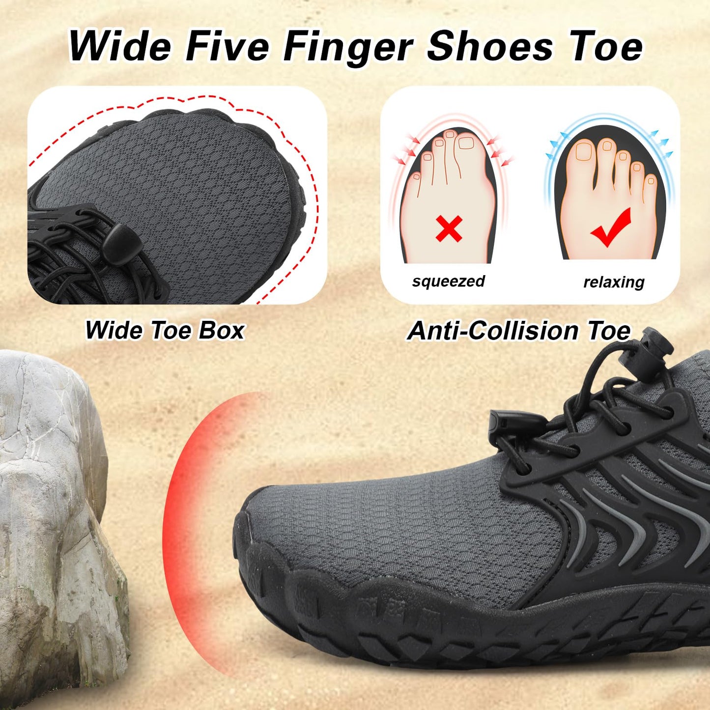 BARERUN Kids Water Shoes Boys Girls Quick Dry Breathable Sports Aqua Sneakers Wide Toe Adjustable Barefoot Non-Slip Lightweight Swimming Beach Pool Shoes Darkgrey Big Kid 2