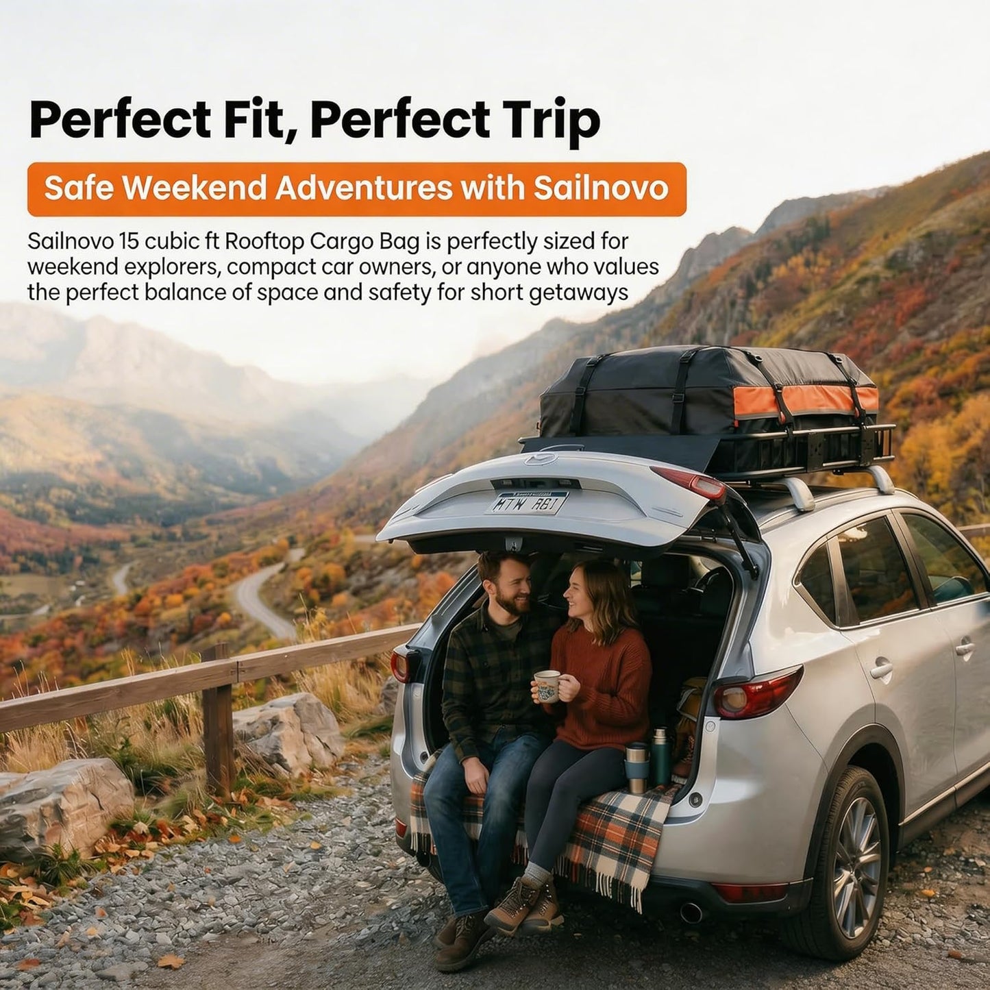 Sailnovo Rooftop Cargo Carrier - 15 Cubic Feet Waterproof 1000D PVC Bag with Anti-Slip Mat & Lock
