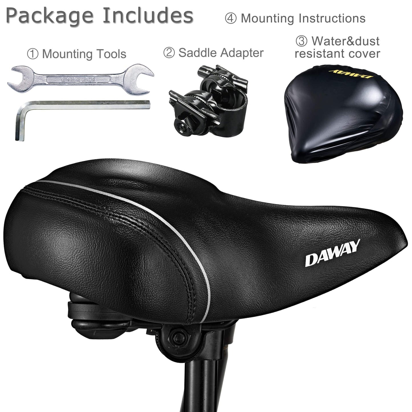 DAWAY C40i Ultra-Comfortable Oversized Bike Seat - Memory Foam Padded Bicycle Saddle for Men Women - Compatible with Peloton, Exercise, Mountain, and Road Bikes - Extra Wide Cushion, Shock Absorbing