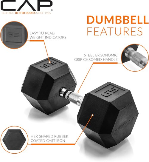 CAP Barbell Coated Hex Dumbbell - Versatile Weights from 10 to 120 lbs | Choose Your Size