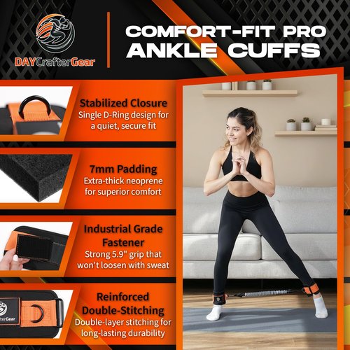 Ankle Resistance Bands with Cuffs & Bonus Fabric Resistance Bands for Working Out – Home Workout Set for Legs, Glutes, Yoga, Pilates, Rehab, Strength Training Women & Men – Includes Bag & Guide