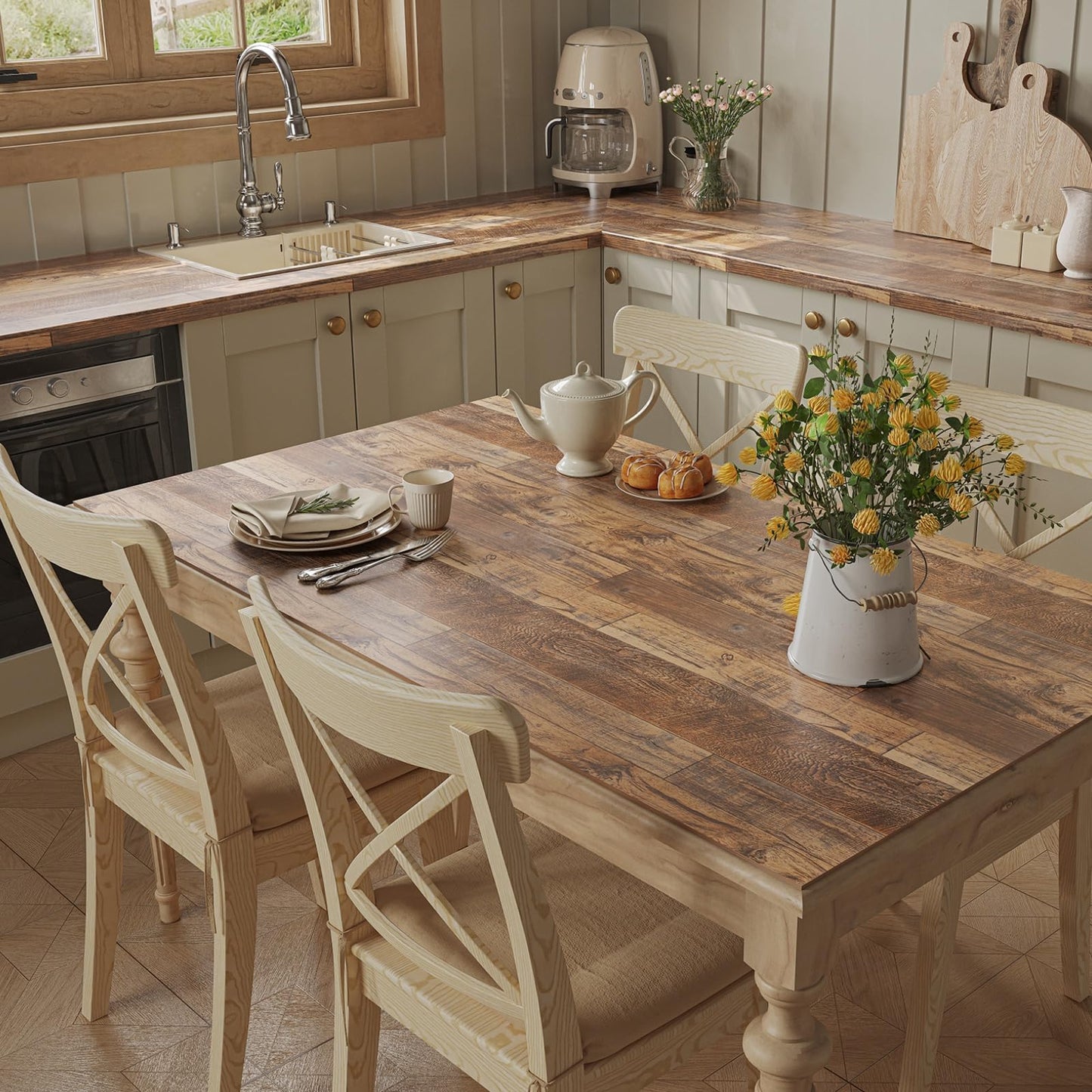 TANONE Wood Contact Paper with Installation Tools, Kitchen Peel and Stick Wallpaper, Self Adhesive Removable Wallpaper Countertops Waterproof 17.5" X 118.1"