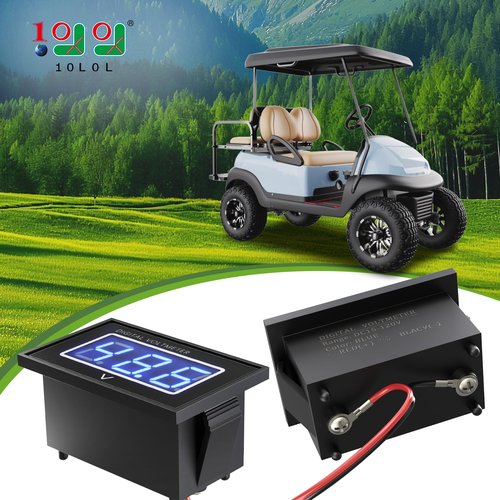 10L0L Golf Cart Battery Blue Digital Voltmeter 15-120V with LED Volt Gauge DC15-120V Fits for Yamaha EZGO Club Car,Waterproof Digital Voltage Meter