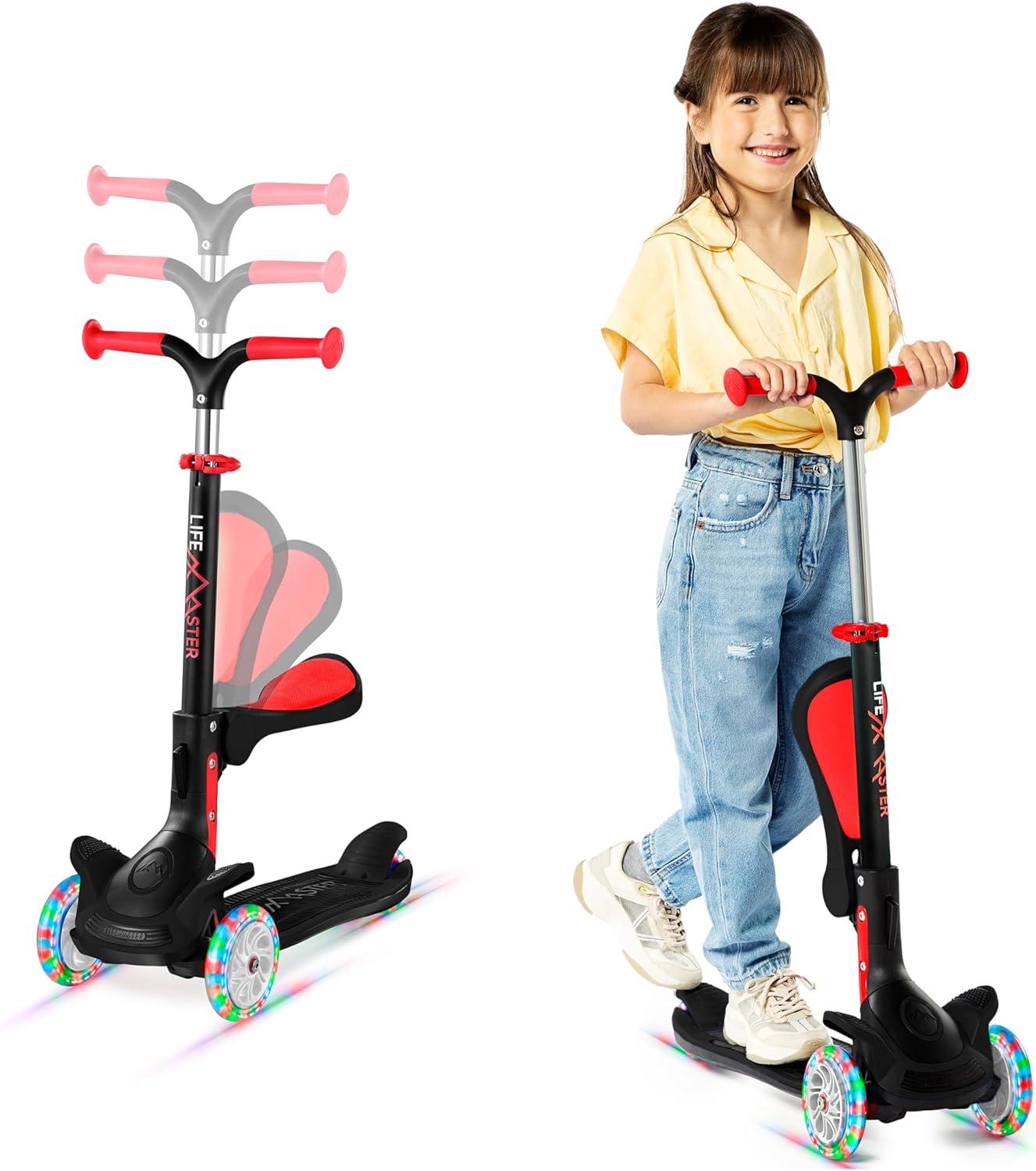 Skiennix 3-Wheel Scooter for Kids - Foldable Seat, Adjustable Handlebar, LED Wheels | Ages 2+