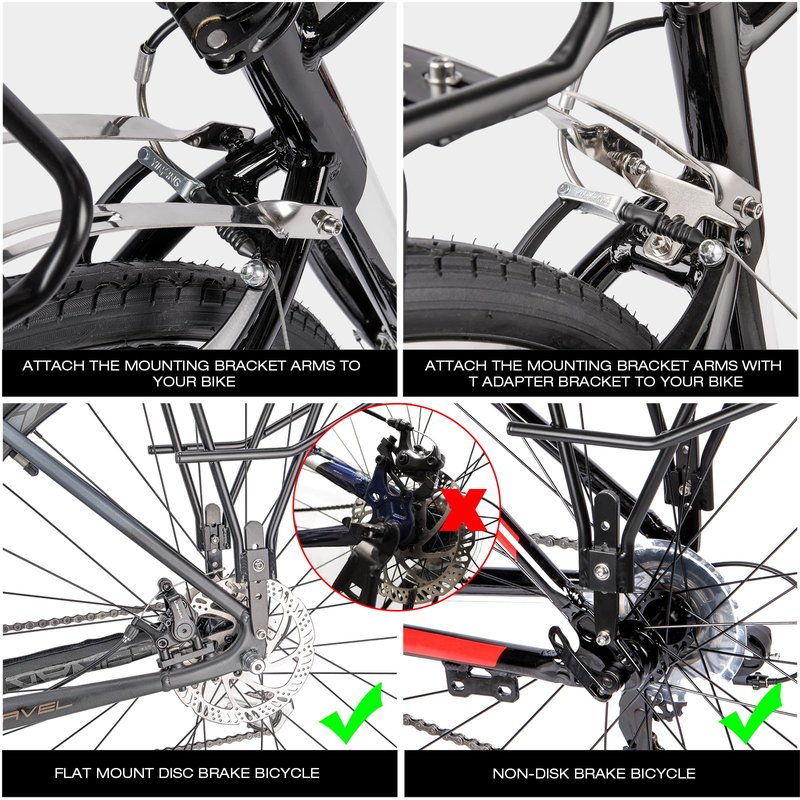 Rear Bike Rack - Bike Cargo Rack for Flat Mount Disc Brake/Non-Disc Brake Mount - Large Capacity Bicycle Pannier Rack (Narrower)
