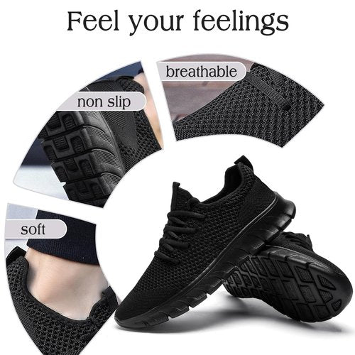 DaoLxi Running Shoes Women Tennis Sneakers Slip on Walking Black Gym Non Slip Work Workout Jogging Shoe Size 8