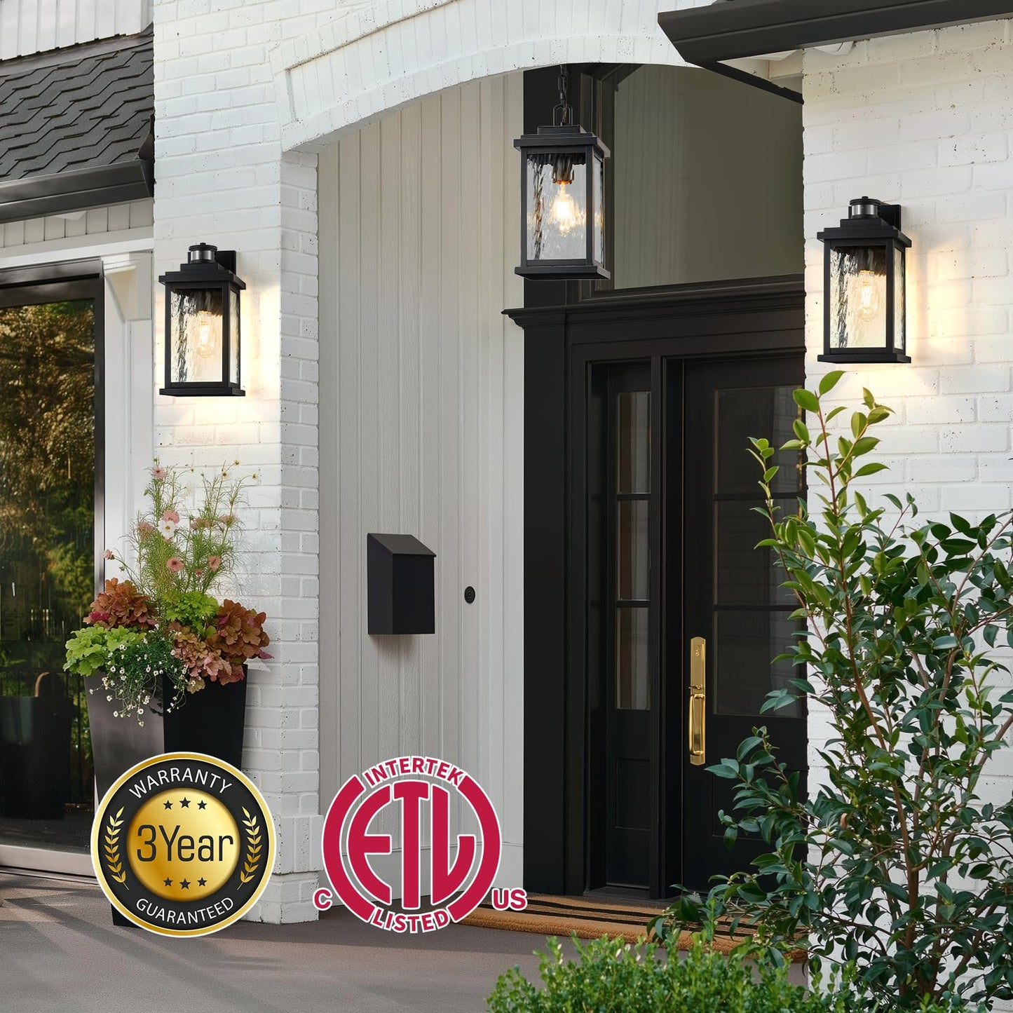 VIANIS Large Anti-Rust Outdoor Chandelier with Adjustable Wire, Black Pendant Light with Water Glass for Porch, Garden,Garage, Easy-to-Install Outdoor Hanging Lantern Suiting for Sloped Ceiling