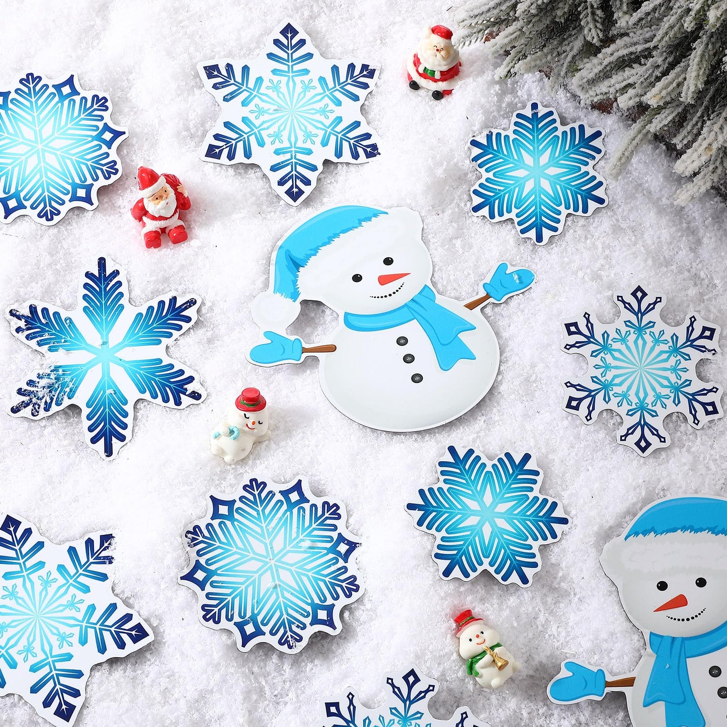 Konohan 12 Pcs/6 Pairs Winter Snowflake Screen Door Magnets Snowman Double Sided Screen Door Magnet Flexible Protector Decorative Screen Magnets for Window Screen Sliding Doors
