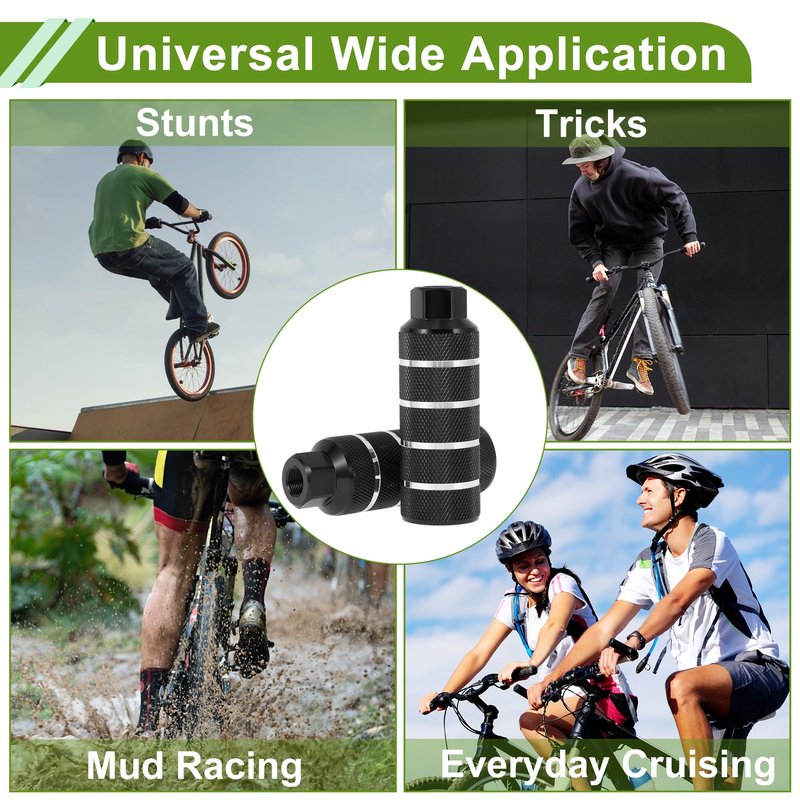 Partuto 2 Pcs Aluminum Alloy Anti-Skid Bike Pegs 110mm Length Four Stripes Texture Bicycle Backseats Stands Cycling Foot Pegs 9/16 Inch Axles Black