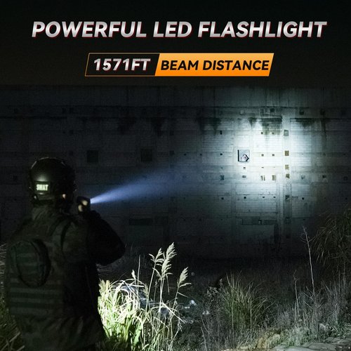 Sofirn SK1 Tactical Long Throw Flashlight, 1571 FT Distance, USB-C Rechargeable Flash Light with IP68 Waterproof, Rotary Switch Adjusts Tactical, Lockout and Duty Modes for Emergencies Rescue Search