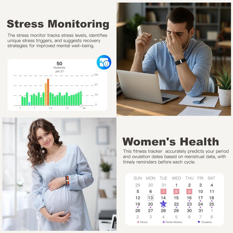 Fitness Tracker with Blood Pressure & Blood Oxygen Monitor, 24/7 Heart Rate Sleep Tracking, IP68 Waterproof Smart Watch, Step Calorie Counter, Activity Tracker for Men Women - No Subscription