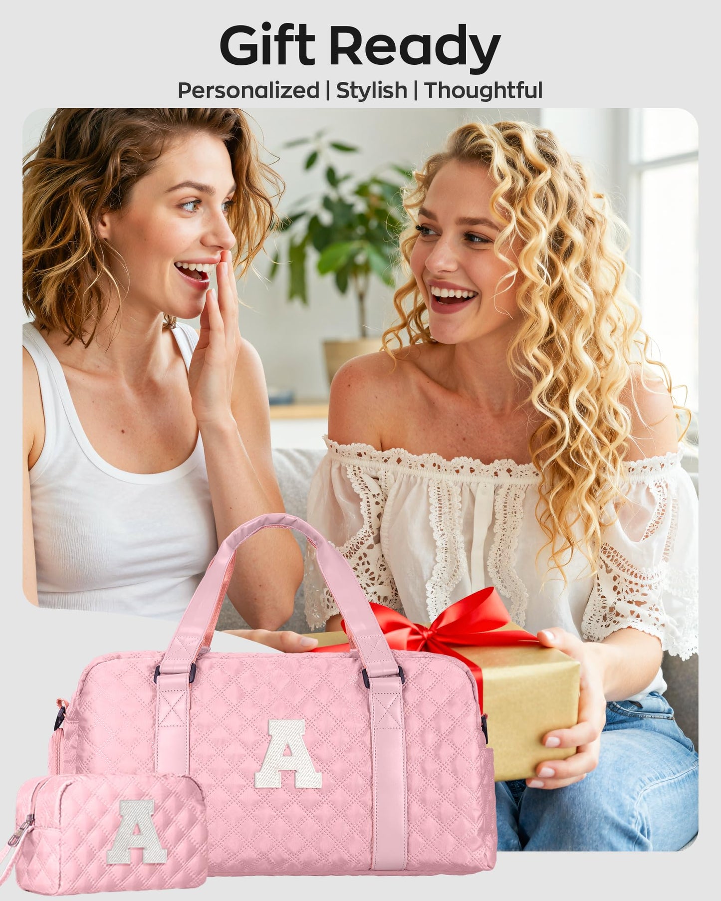 Elilier Women Girl Gifts Travel Duffle Bag: Weekender Overnight Bag with Makeup Bag, Gym Dance Gymnastics bag w Shoe Compartment for Girl Teens, Personalized women gift for Her