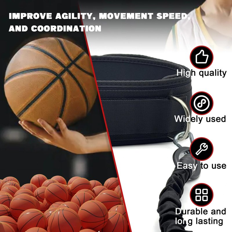 OKQX Basketball & Volleyball Agility Training Belt Kit – Resistance Band Speed & Coordination Trainer with Adjustable Waist Strap, Black 1-Pcak