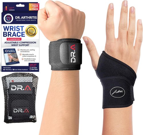 Dr. Arthritis Carpal Tunnel Wrist Brace - Adjustable Support for Pain Relief & Injury Protection | Black, Right or Left Hand