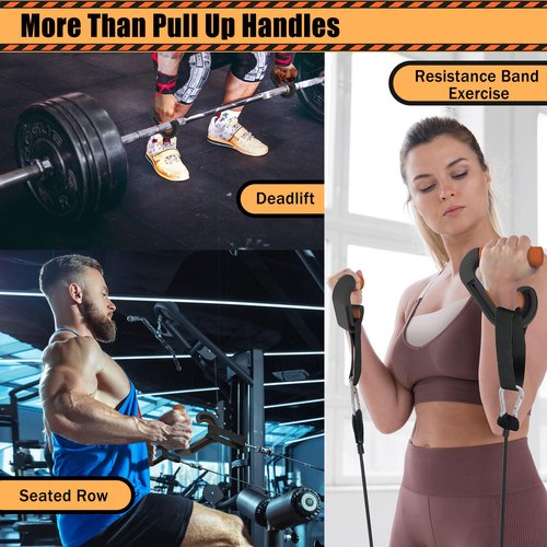 Folaps Pull Up Handles Neutral Grip: Portable Barbell Grip with 2 Detachable Straps for Cable Machine LAT Pull Down T-bar Row Deadlift Shrug