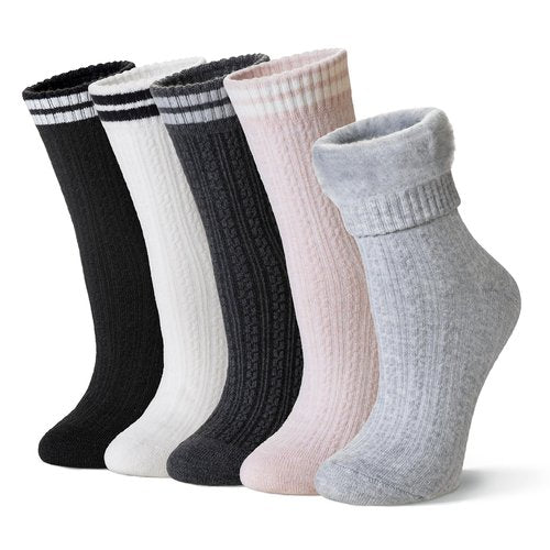 Velice Winter Warm Thermal Socks for Women Extra Thick Insulated Heated Crew Boot Socks for Cold Weather 5 Pairs(Pink/Dark Grey/Black/Grey/White)