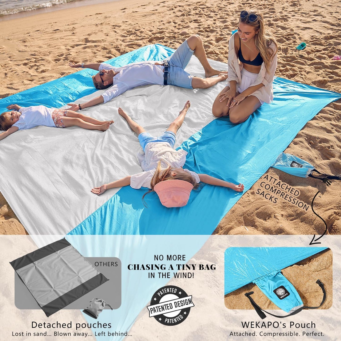 WEKAPO Beach Blanket - Sandproof Waterproof Extra Large Mat | Quick Drying for Camping, Picnic, and Vacation