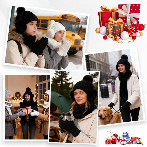 12 Pcs Women’s Winter Set– Beanie Hat Neck Warmer Touchscreen Gloves Earmuffs, Warm & Comfort Cold Weather Gifts for Women