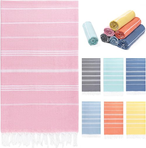 Aegero Turkish Beach Towel - Quick Dry, Sand-Free Oversized 36"x71" Pool & Travel Essential | Pink