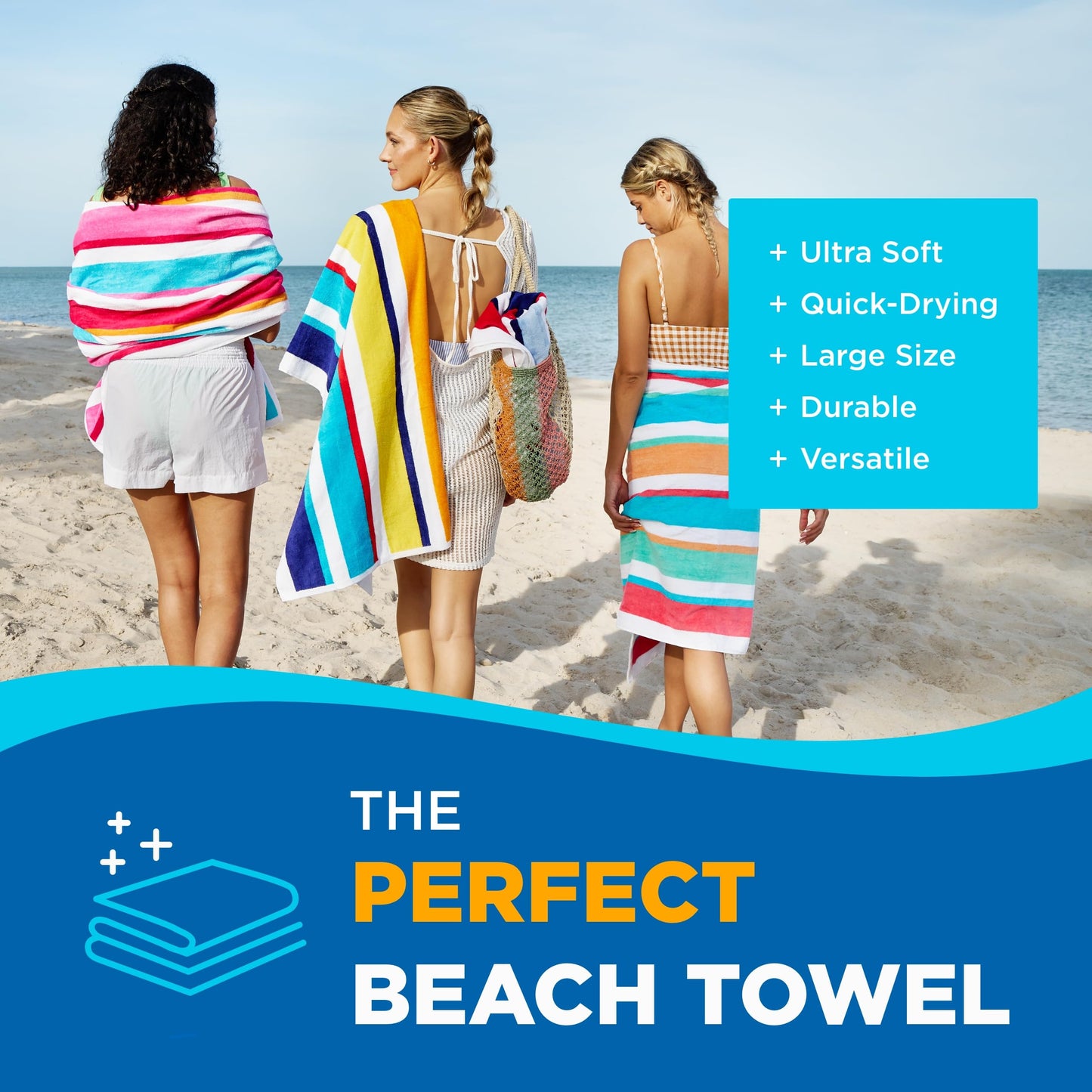 Kaufman - Custom Embroidery Personalized Beach Towels in Bulk | Soft Oversized Beach Towel | Velour Striped, Absorbent, Quick-Drying | 100% Cotton Thick Beach Towel | 30" x 60" (104575)