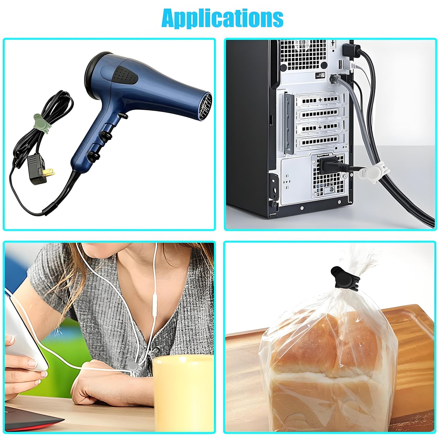 120 Pcs Cable Organizer Set, 20pcs Silicone Cable Ties Reusable & Nylon Cable Ties 100pcs, Multipurpose Elastic Cord Management Organizer for Charger, USB, Phone, Data Cables - Black White Green Grey