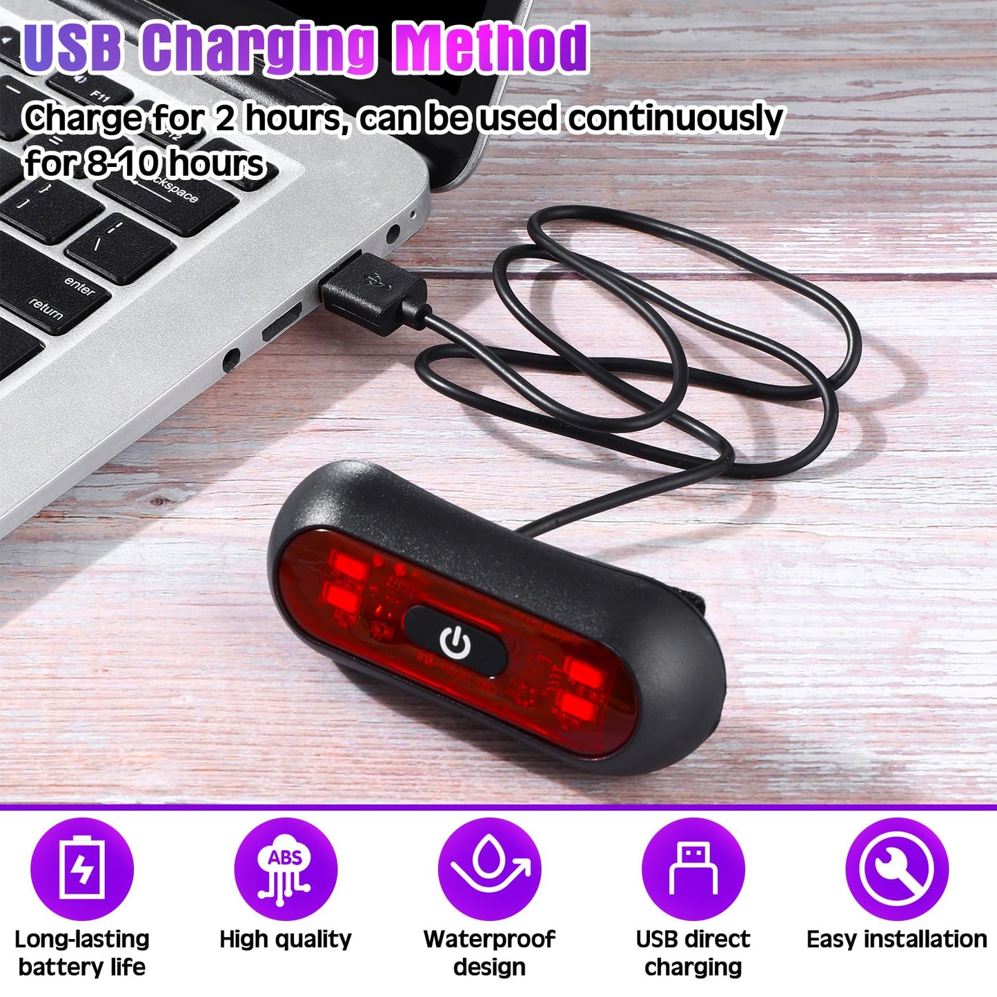 Tujoe 2 Set Motorcycle Bike LED Red Rear Helmet Light Rechargeable Bicycle Safety Warning Helmet Tail Lights with USB Chargeable Cable, Safety Warning Night Lamp for Night Riding(3 Lighting Modes)