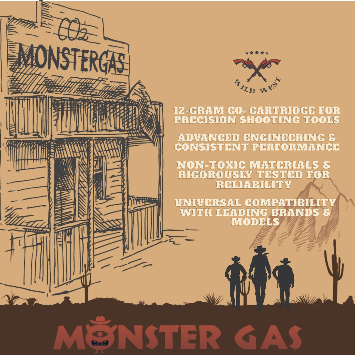 Monster Gas 12g Cartridges for Air Gun, Pepper Gun, BB Gun, Airsoft Gun, Air Pistol, Air Rifle, P2P HDP Non-Threaded Compatible(25 Count)