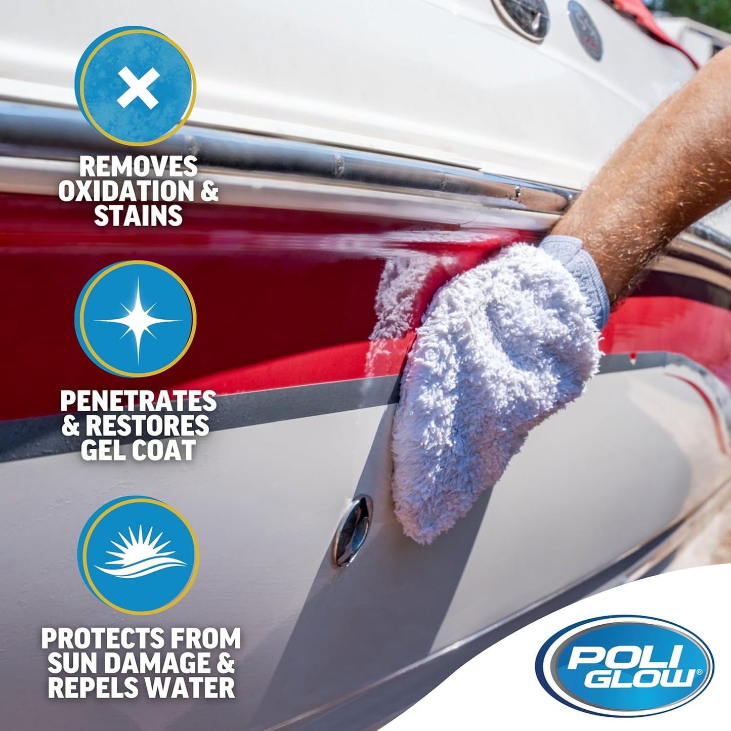 Poli Glow Deluxe Boat & RV Restoration Kit - Removes Oxidation & Seals - Restores High-Gloss Shine to Fiberglass & Gelcoat - Easy 6-in-1 System