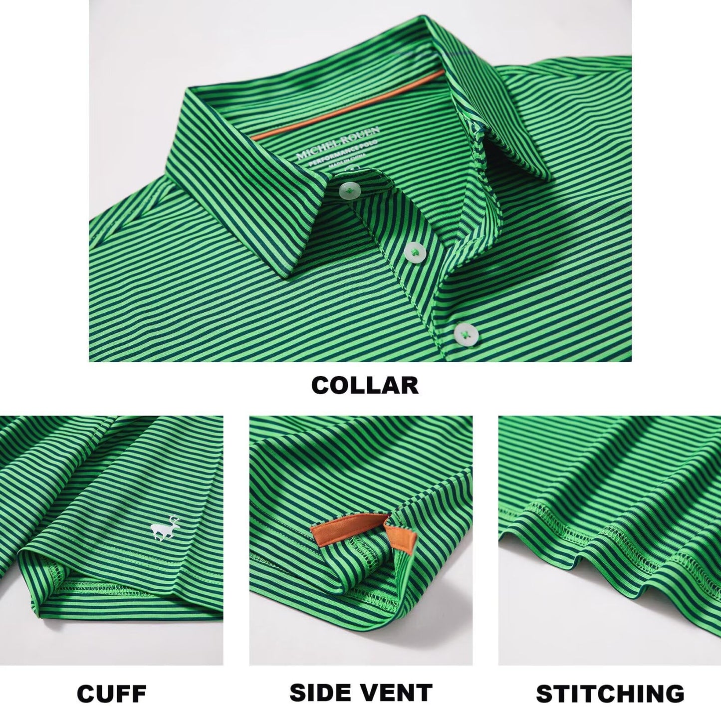 Golf Shirts for Men Dry Fit Moisture Wicking Casual Sport Short Sleeve Mens Golf Polo Shirts Green Stripe