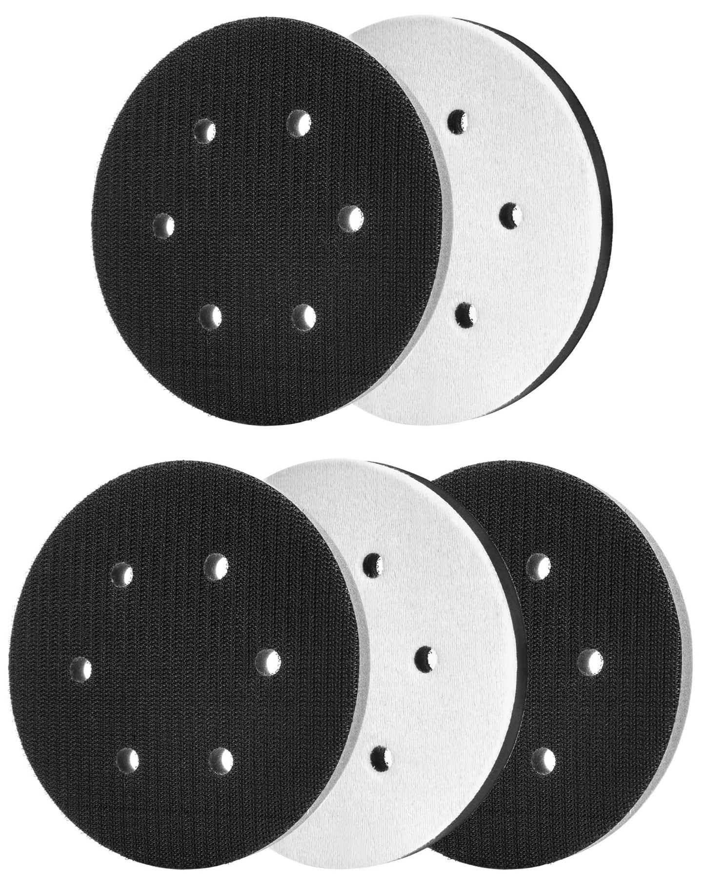 QWORK 6-Inch Hook and Loop Sanding Pad Interface, Durable Sponge Construction, 5 Pack - Compatible with Random Orbital Sanders, Ideal for Metal, Wood, Ceramics, Glass, Automotive, and Marine Polishing
