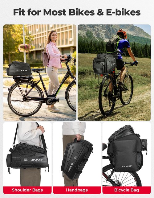 KEMIMOTO Ebike Battery Bag Bike Bags for Rear Rack, 40L Hard Shell Bag with Waterproof Cover, Ebike Trunk Bicycle Seat Pannier for Commuter Travel Outdoor