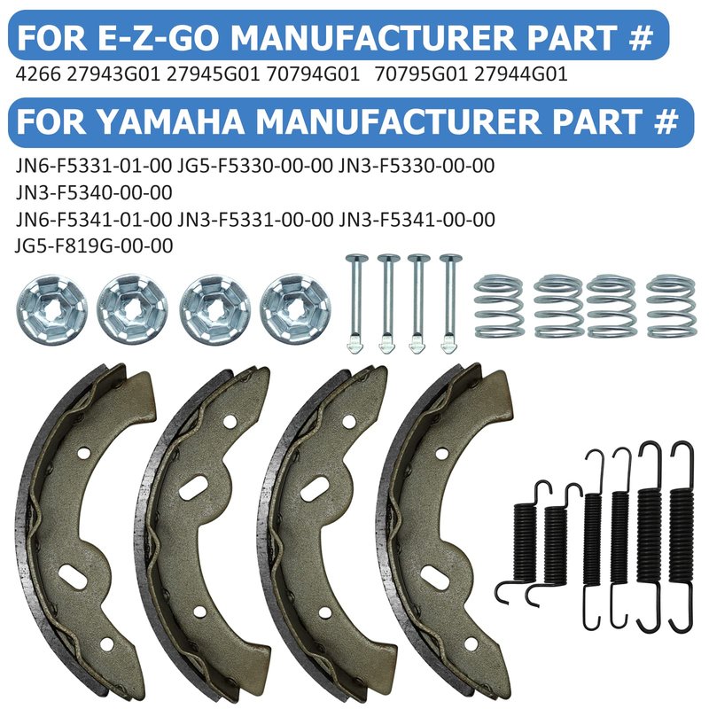 Golf Cart Brake Shoes Springs Pins 27943G01 70795G01 for E-Z-GO Medalist TXT 97-Up/RXV 08-Up/Workhorse 96-Up/Yamaha G9 To G28
