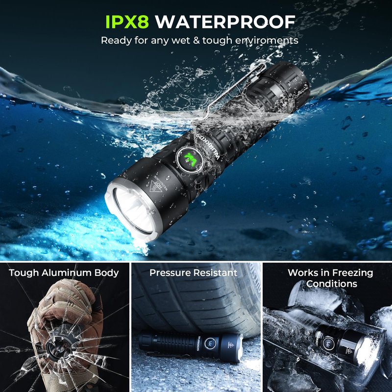 Wurkkos TS28 Rechargeable LED Flashlight, 3200 Lumens Super Bright Flashlight with Multiple Modes, IPX8 Waterproof Flash Lights for Camping, Hiking, Outdoor and Emergency Use