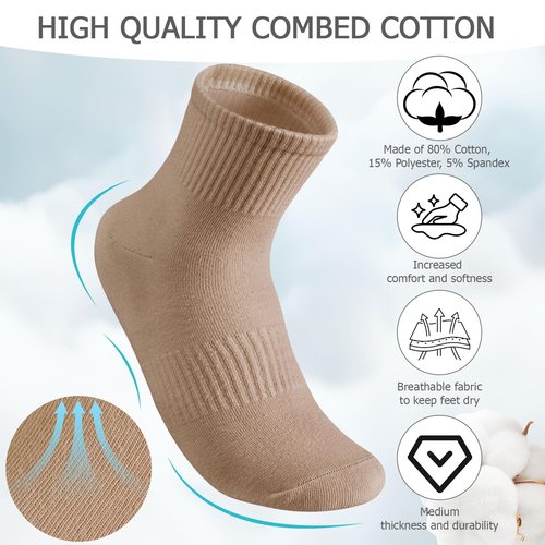 COZYOFFI Natural Ankle Socks for Women: 6 Pairs Cotton Running Athletic Socks