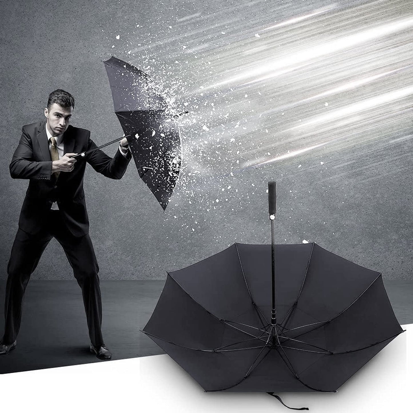 Big Large Umbrella 60 Inch Automatic Open Extra Large Size Strong Windproof Golf Umbrellas Waterproof Sun Rain Stick Foldable Oversized Umbrellas Comfortable Handle for Men Women Family Travel Black