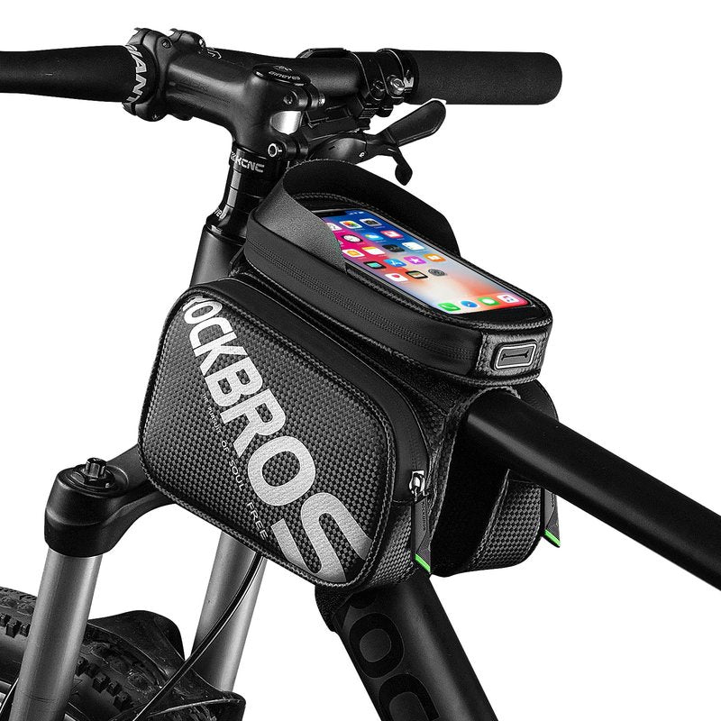ROCKBROS Bike Frame Bag Waterproof Top Tube Phone Bag Touch Screen Cell Phone Holder Bicycle Pouch for Mountain ebike Road Bikes Compatible with iphone 11 12 13 8 X 10 XR Below 6.7''