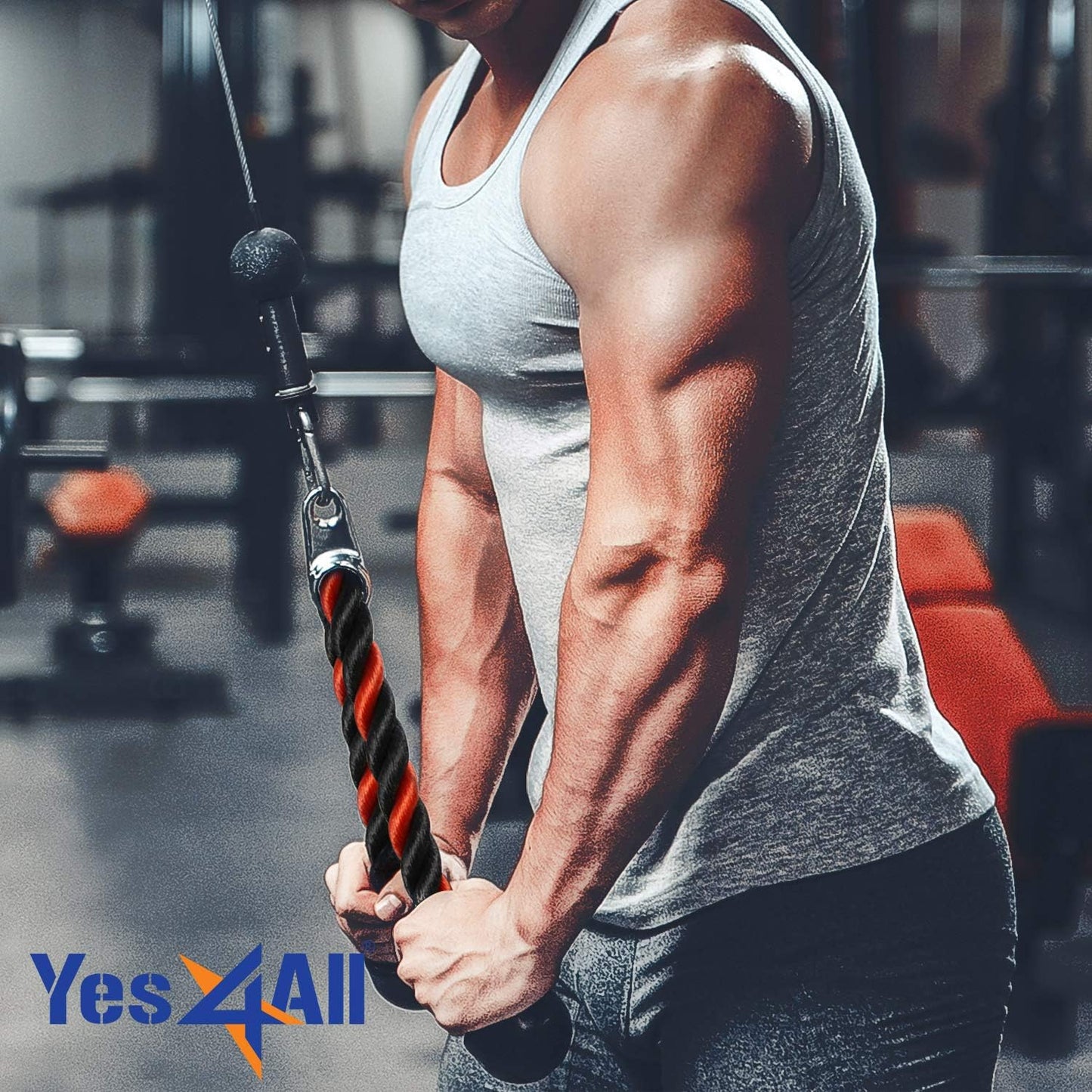 Yes4All Deluxe Tricep Rope Cable Attachment - 27 & 36 Inch | Versatile Gym Pulley System in 4 Colors