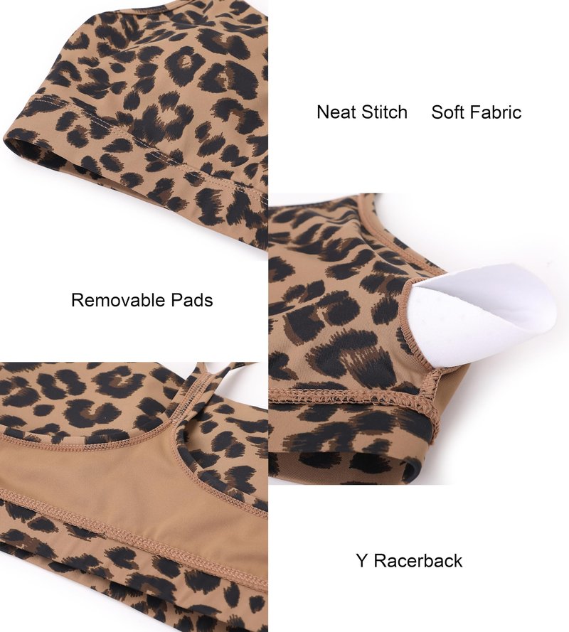 Oalka Womens Y Back Sports Bra Light Support Yoga Bras Removable Pads Strap Racerback Workout Tank Tops Khaki Leopard M