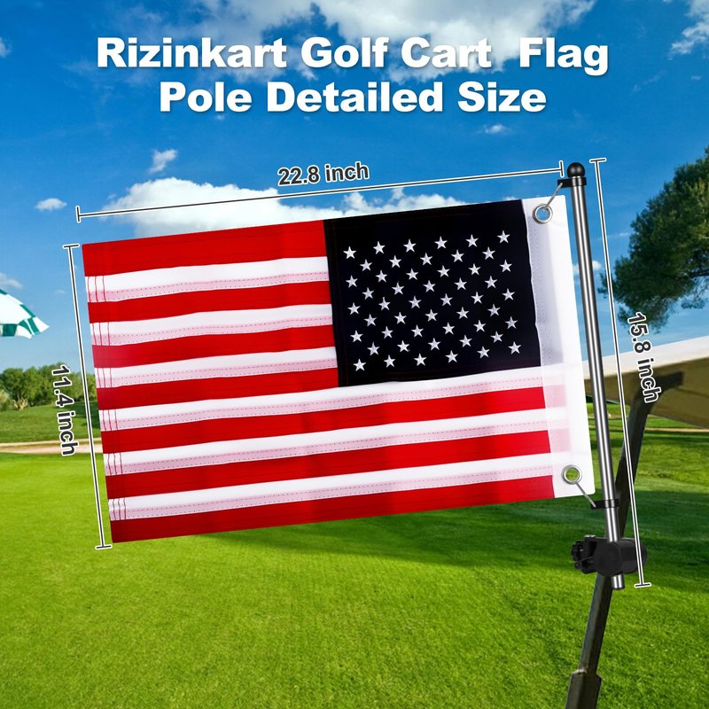 Universal Golf Cart Flag Pole 2pcs, Flag Pole Kit for YamahaEZGOClub CarBoat\UTVATV ,Flag Holder Bracket with 0.59"-1.25" Round Square Rails,Heavy Duty ABS Plastic Base Windproof Bracket,Included USA Flag,2pcs USA Flag Included