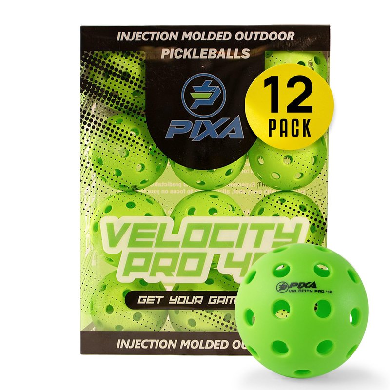 Outdoor Pickleballs – Bright Green High Visibility – 40 Hole Durable Balls – USAPA USA Pickleball Approved – 12 Pack – PIXA Velocity Pro 40