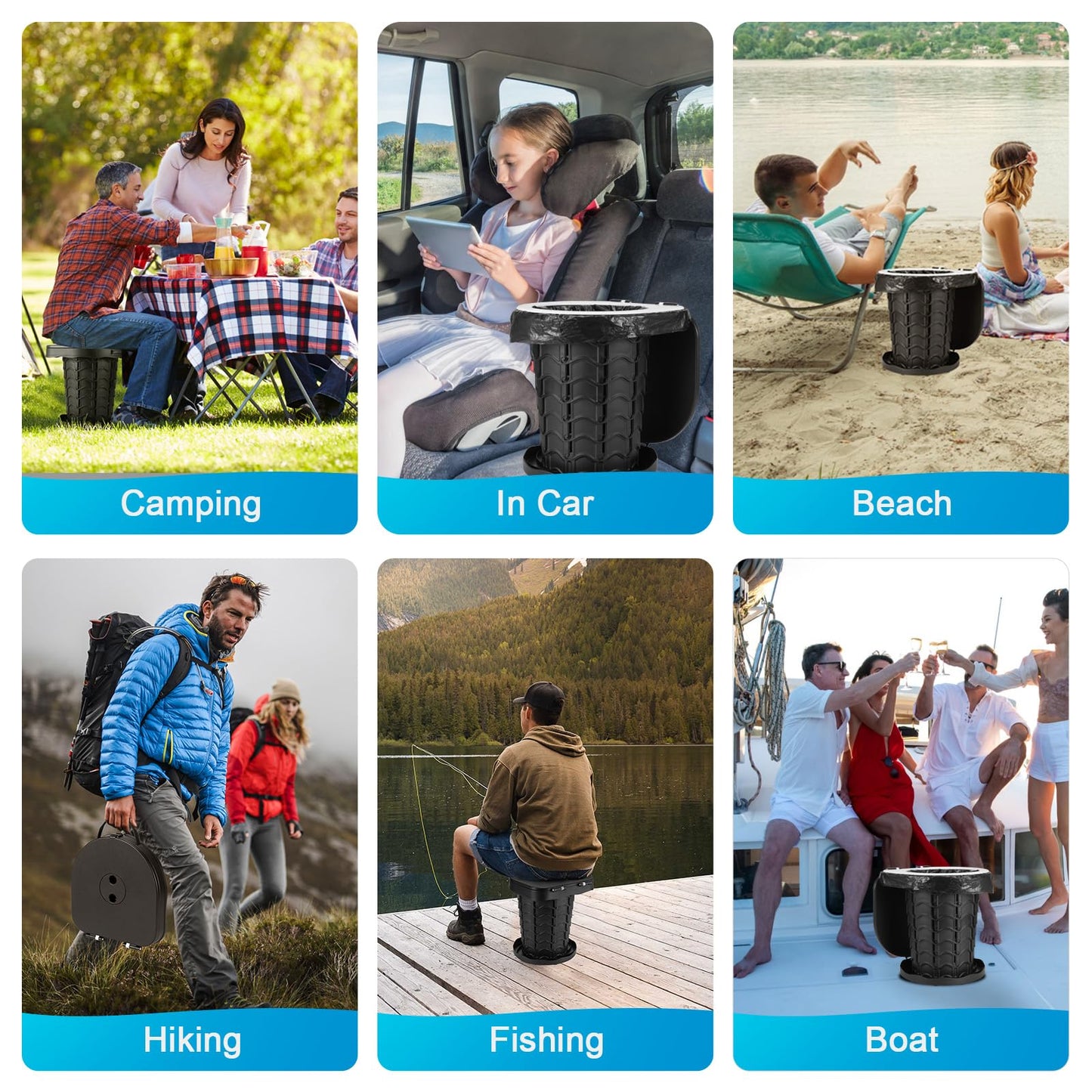 Retractable Portable Toilet Camping Toilet - Adjustable Height Camp Toilet Portable Potty for Camping, Car, Travel, Boat, Beach, Tent and Emergency Use
