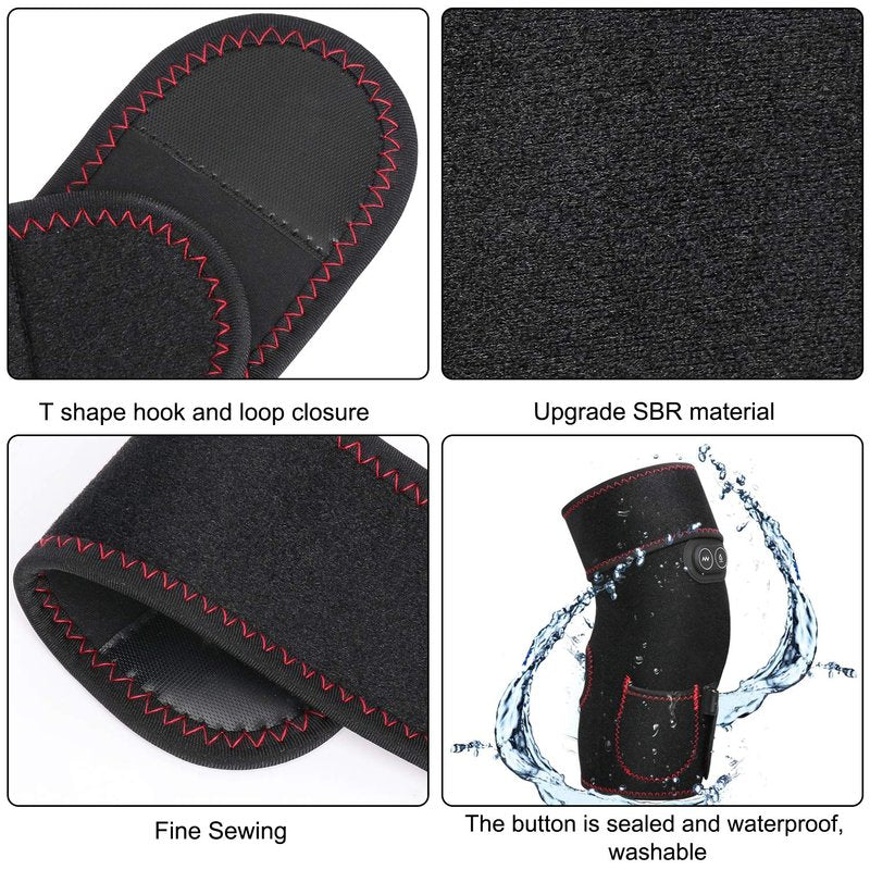 PKSTONE Heated Knee Brace Wrap, 3 Adjustable Heat and Vibration Massager for Arthritis Knee Pain Relief Massaging Knee Pad with AC Adapter (No Battery)