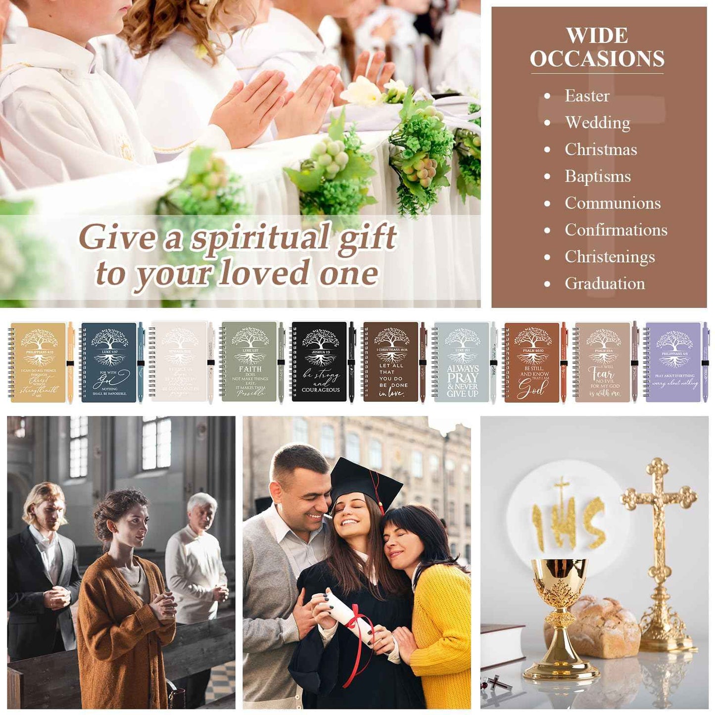 Kosiz 60 Pcs Christian Gift Bulk Prayer Journal Bible Verse Spiral Notebook with Ballpoint Tree of Life Religious Gift for Church Clergy Pastor Appreciation Sunday School Teacher (Neutral Color)