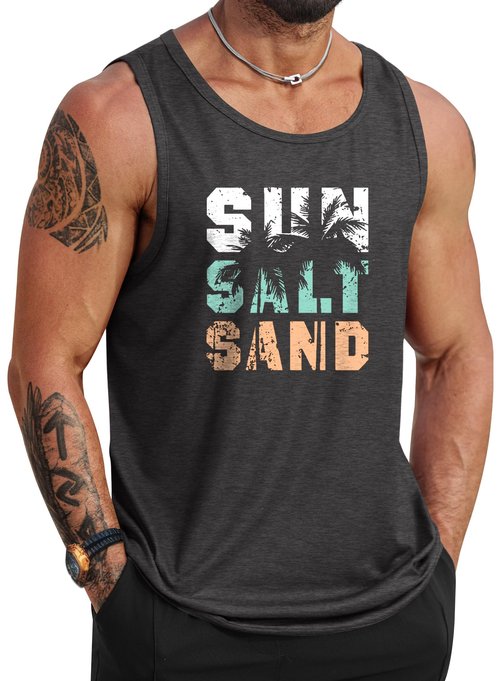 VOGSTART Men's Holiday Soft Stretchy Sleeveless Clothing U-Neck Breathable Tank Top Charcoal
