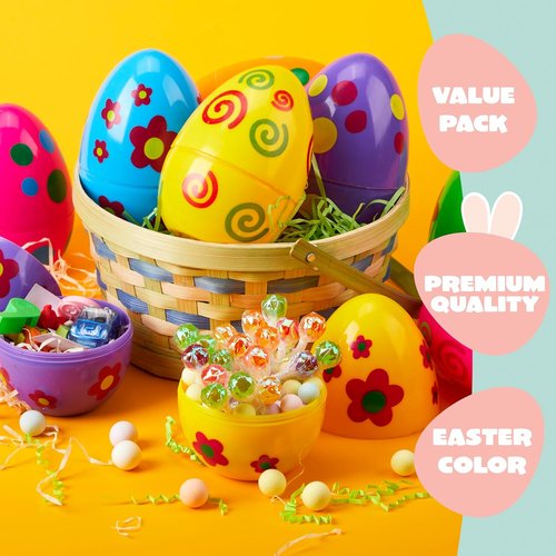 JOYIN 12 Pcs Large Printed Easter Eggs, 6 Inches Jumbo Plastic Eggs Fillable for Easter Themed Hunt Basket Stuffers Fillers Filling Treats Party Favor Classroom Prize Supplies