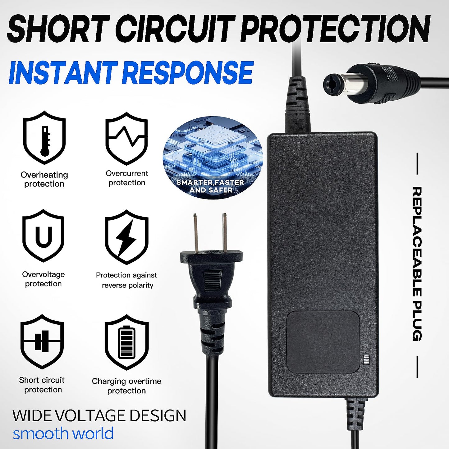 YZPOWER 48v Lithium Battery Charger,54.6v 2A Power Charger Adapter DC 1 Prong 5.5 2.1mm Replacement for 48v Li-ion Battery Pack