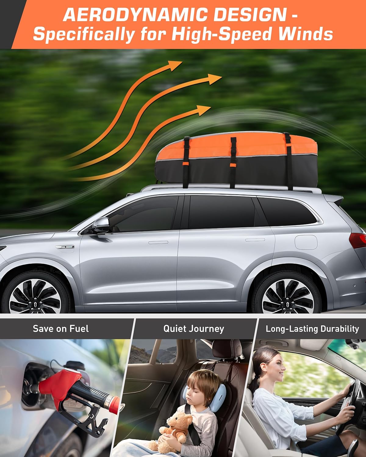 Sailnovo Rooftop Cargo Carrier Bag - 21 Cubic Feet, Waterproof Soft-Shell Design | Includes Anti-Slip Mat & 10 Straps