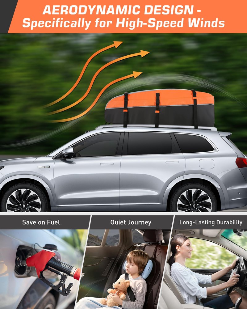 Sailnovo Rooftop Cargo Carrier Bag 21 Cubic, 1000D PVC Waterproof Vehicle Soft-Shell Carrier for Cars with/Without Roof Rack, Car Roof Storage Includes Anti-Slip Mat,10 Reinforced Straps, 6 Door Hooks