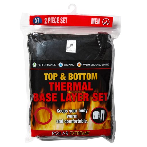 Polar Extreme HEAT MENS BRUSHED BASE LAYER 2 PC SET LARGE- BLACK