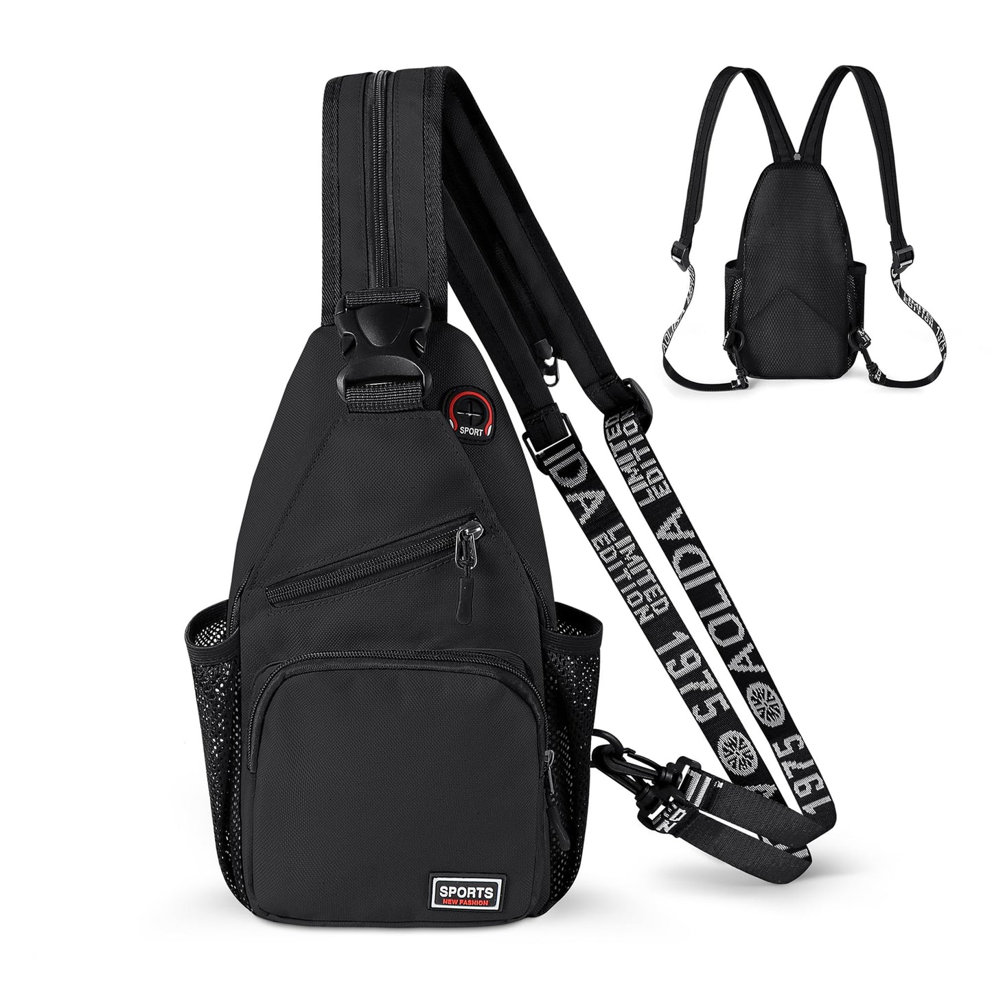 Geestock Convertible Sling Bag for Women Men, Lightweight Crossbody Backpack Daypack Chest Bag Fit 7.9" Tablet for Travel, Sport, Hiking & Commute, Black, 7.09in×3.15in×12.60in